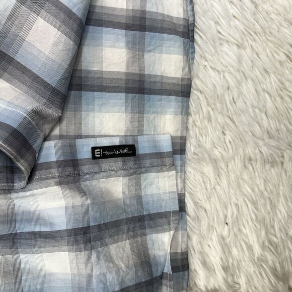 Travis Mathew Short Sleeve Button Down Shirt Plaid/Checkered Blue/White Size L - Picture 9 of 12
